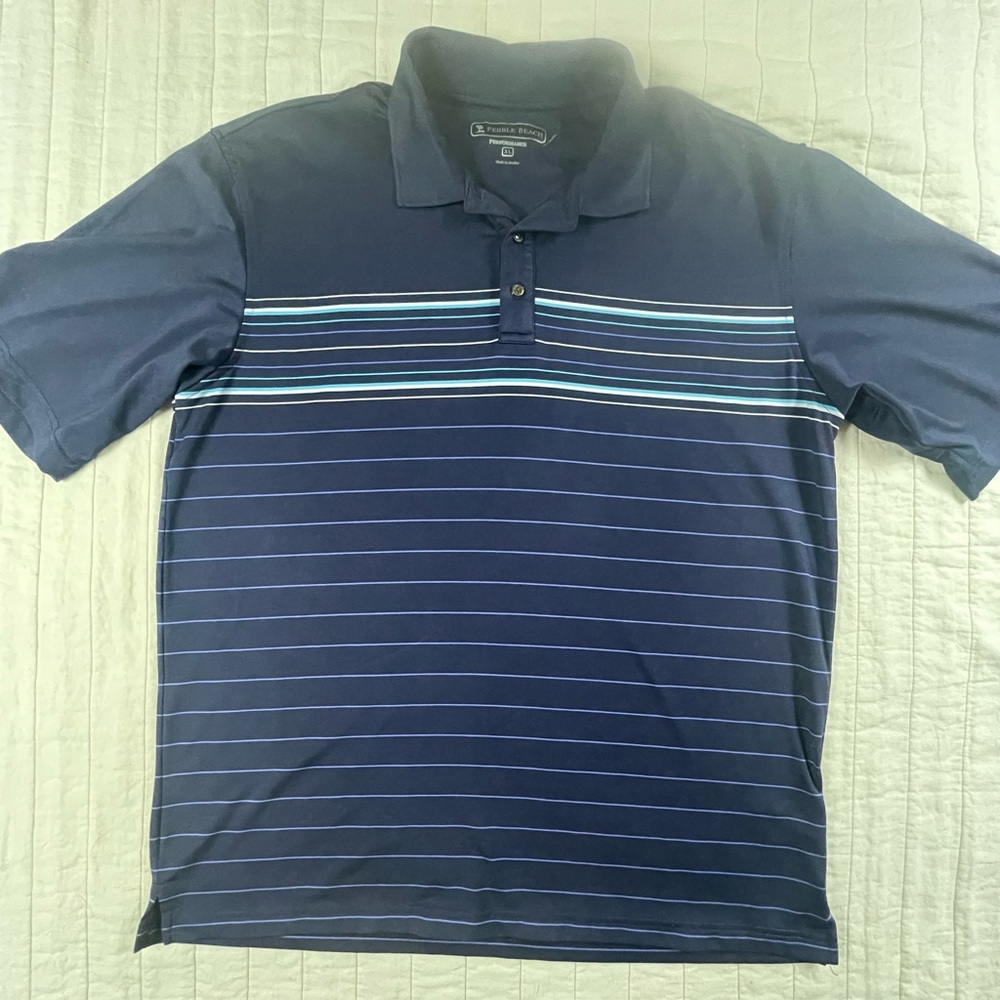 Pebble Beach Men's Blue Striped Polo Golf Shirt XL